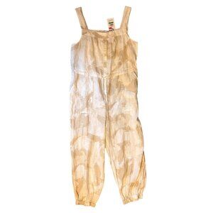 NWT DKNY Pure L 100% Linen Romper Overalls Tank Jumpsuit Lagenlook Ivory Beige